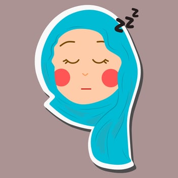 a girl in blue hijab showing sleepy emotions cartoon sticker vector