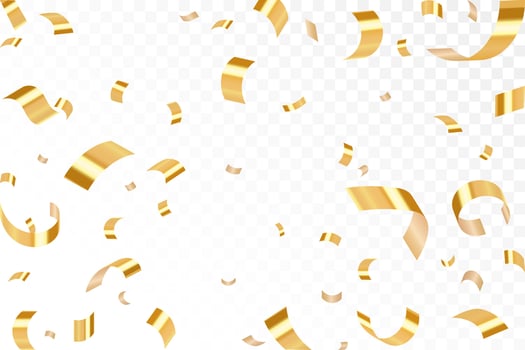 Gold confetti. Confetti celebration party background design, Falling shiny golden confetti isolated on background, Celebration carnival ribbons, confetti, vector