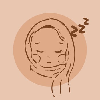 Cartoon sketch style on brown set featuring a hijab-wearing girl with sleep expression vector