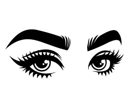 Black and white illustration of the eyes. Beautiful women eyes. Piercing female eyes. Beauty industry. Beauty salon. Eyelash extensions, eyebrow tattooing. vector