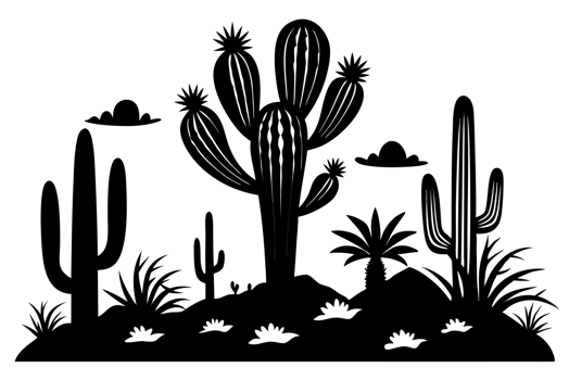 Black Cactus Silhouette, Minimalist Nature Illustration png