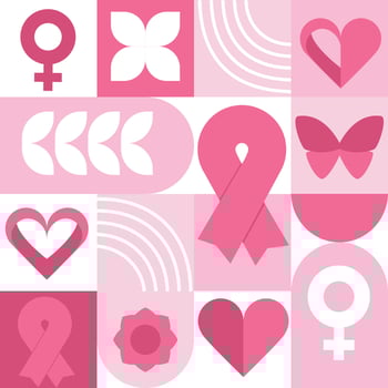 Breast Cancer awareness banner illustration. Pink October month female healthcare campaign solidarity. Modern geometric seamless pattern. concept minimalist design. vector