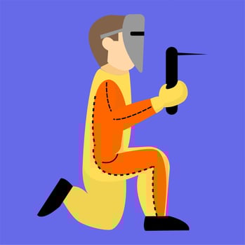 Construction Welder in Yellow and Orange Uniform with Flat Style vector