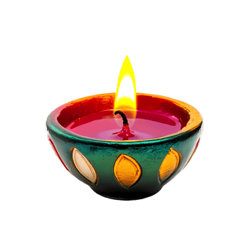 a cute diwali candle with a lit candle on transparent background png
