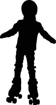 Kid pose while play roller skate silhouette vector