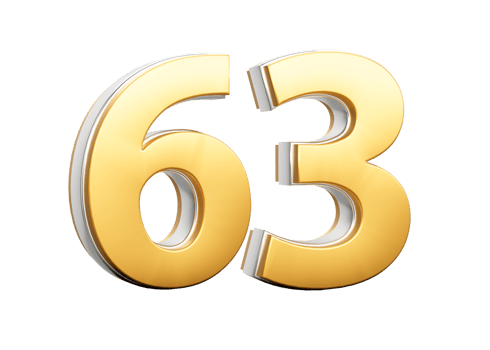 3D Golden Shiny Number 63 Sixty Three With Silver Outline 3D Illustration png