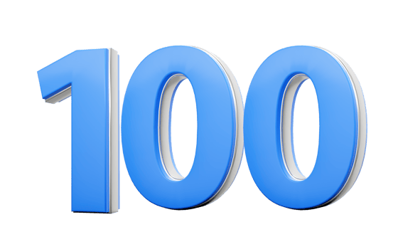 3D Number 100 Hundred Made Of Blue Body With Silver Outline 3D Illustration png