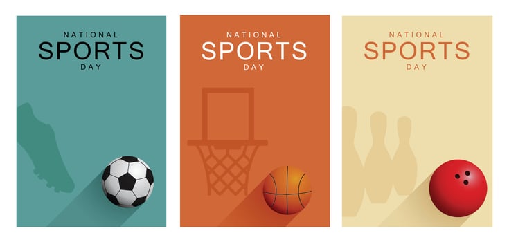 National sports day banners set with bowling ball, ball, and soccer ball vector
