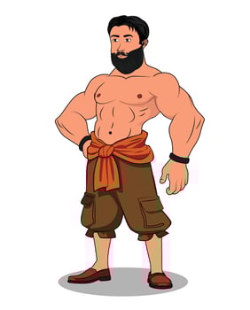 A body bearded bodybuilder man cartoon character design vector