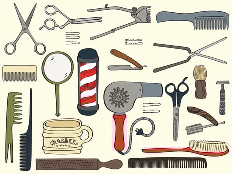 Colored Barber Shop Doodles Hand Drawn Beauty salon Hairdresser Tools vector