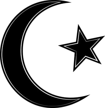 Crescent and star. Symbol Islam. Designations Islamic holidays Ramadan and Eid al Fitr. Installed on top of spires or domes of mosques. vector