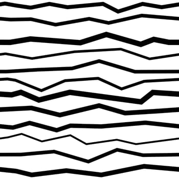 Seamless zigzag line pattern. Black horizontal zig zag lines. Polygonal line striped and distortion monochrome texture. Waves of different thickness. Background vector