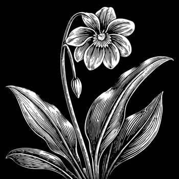 Vintage Black and White Botanical Illustration of Flower and Leaves vector