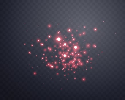 Red magic sparks and dust stars. Red glow flare light effect. vector