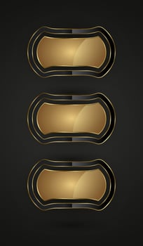 Group of three Luxury gold special shapes for symbol, presenting a luxurious and high-end design, the border of the shield is outlined with a fine gold line that adds elegance vector