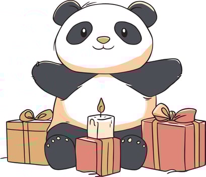 Cute Panda with Gifts and Candle Illustration for Celebrations and Holidays vector