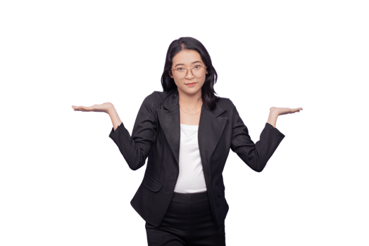 A woman in a business suit is holding her hands out png