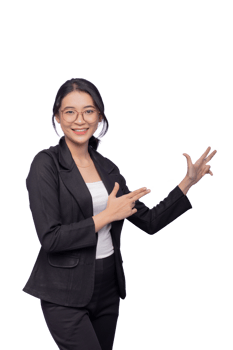Business woman in suit pointing at something png