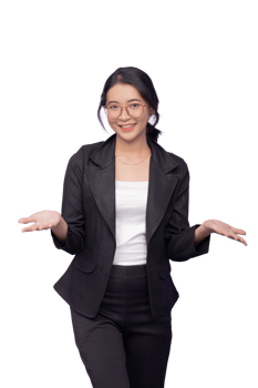 Business woman in black suit and white shirt png