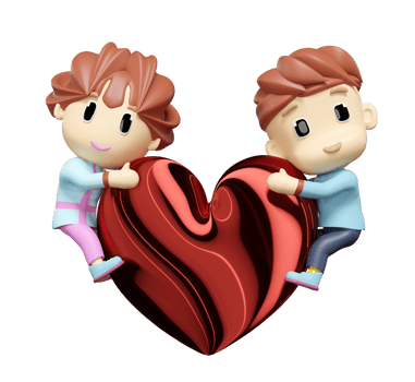 3d girl and boy hugging big red heart isolated. 3d render illustration png