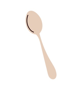 Kitchen tool, cooking spoon, table knife, tablespoon, culinary utensil, kitchenware, metal spoon and steel fork, flatware top view, eating tools isolated on white background flat illustration. vector