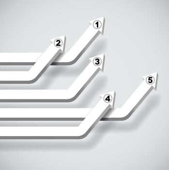 Intersecting white numbered graph arrows rising up vector