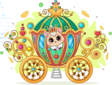 Prince Cat Inside Royal Carriage. Illustration vector