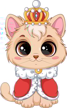 Prince Cat with Royal Crown and Cape. Cute Illustration vector