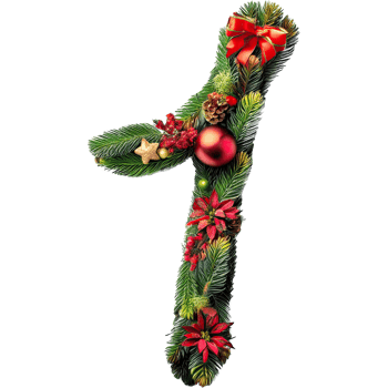 Letter numeric 1 design in Christmas wreath style art png