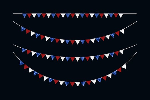 Set of USA flag pennant garland element template isolated background. vector