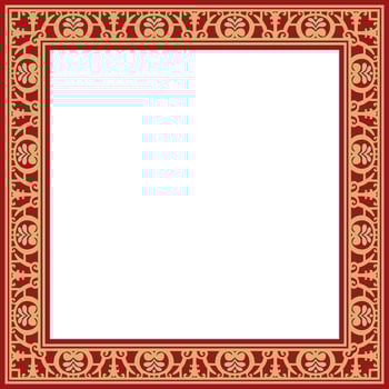square gold with red border, frame, Pompeii. Rectangle Neopolitan ornament. Art of Ancient Rome. Template for stained glass vector