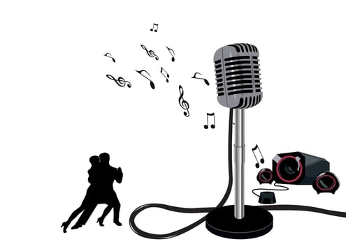 Couple dancing while music playing from microphone and loudspeaker vector