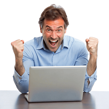 A man is excited while using a laptop png