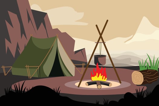 A cartoon illustration of a campfire with a fire in the foreground vector