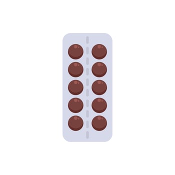 Blister pack containing round brown pills for medical treatment vector