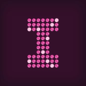 Unique led dot letter I design. LED glowing letters font. Decorative cinema text vector