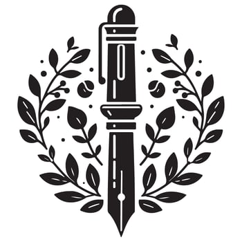 Minimalist Pen silhouette with Leaf and Dot Elements vector