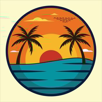 Tropical sunset with palm trees and water vector