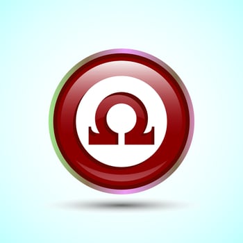 Omega Icon Design Illustration, Omega Letter Icon For Apps and Websites, Red Color Round Button Design vector