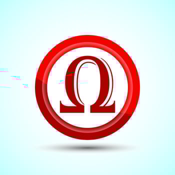 Omega Icon Design Illustration, Omega Letter Icon For Apps and Websites, Red Color Button Design vector