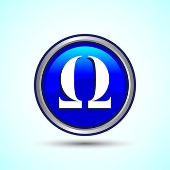 Omega Icon Design Illustration, Omega Letter Icon For Apps and Websites, Blue Color Round Button Design vector