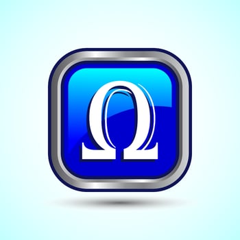 Omega Icon Design Illustration, Omega Letter Icon For Apps and Websites, Blue Color Square Button Design vector