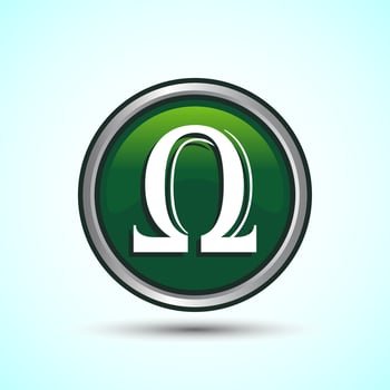 Omega Icon Design Illustration, Omega Letter Icon For Apps and Websites, Green Color Round Button Design vector