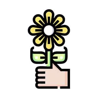 a hand holding a flower with a green stem vector