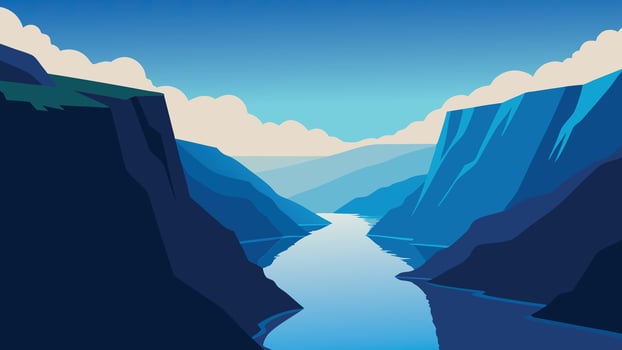 breathtaking view of Norway's fjords, showcasing steep cliffs and serene waters under a clear blue sky flat illustration vector