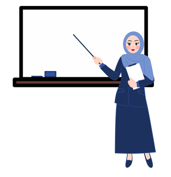 A woman in hijab is teaching a class png