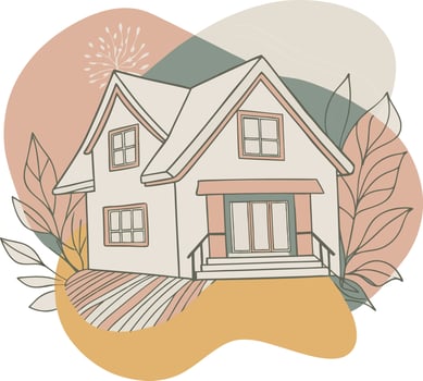 A cartoon house with a tree and flowers vector