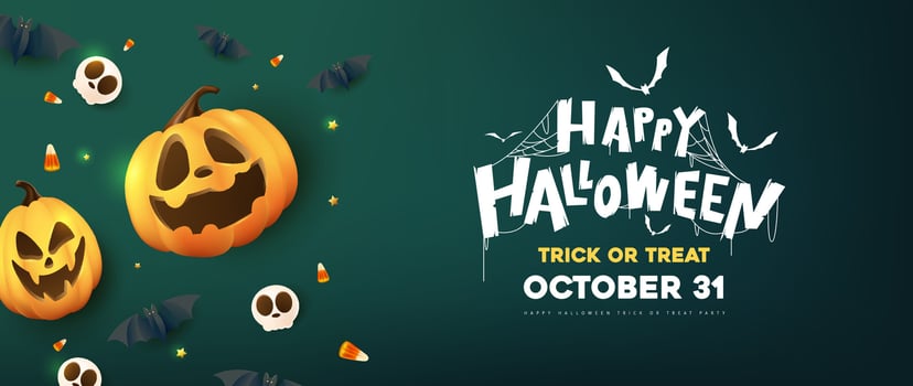 Happy Halloween poster banner night scene with halloween pumpkin smiley face and festive decoration for Trick or Treat Celebrations, Holiday Parties. vector