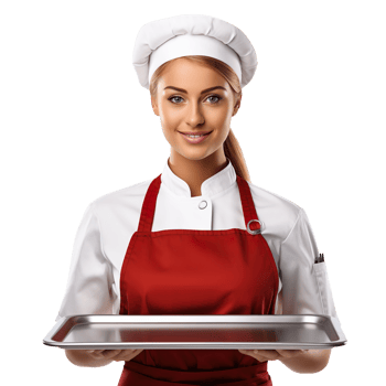 Female Baker in chef uniform Holding an empty Tray isolated on transparent background png