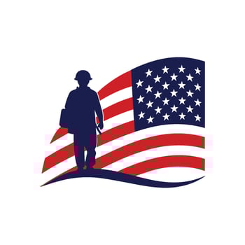 Veterans Day Soldier and Flag Silhouette T-Shirt Design vector
